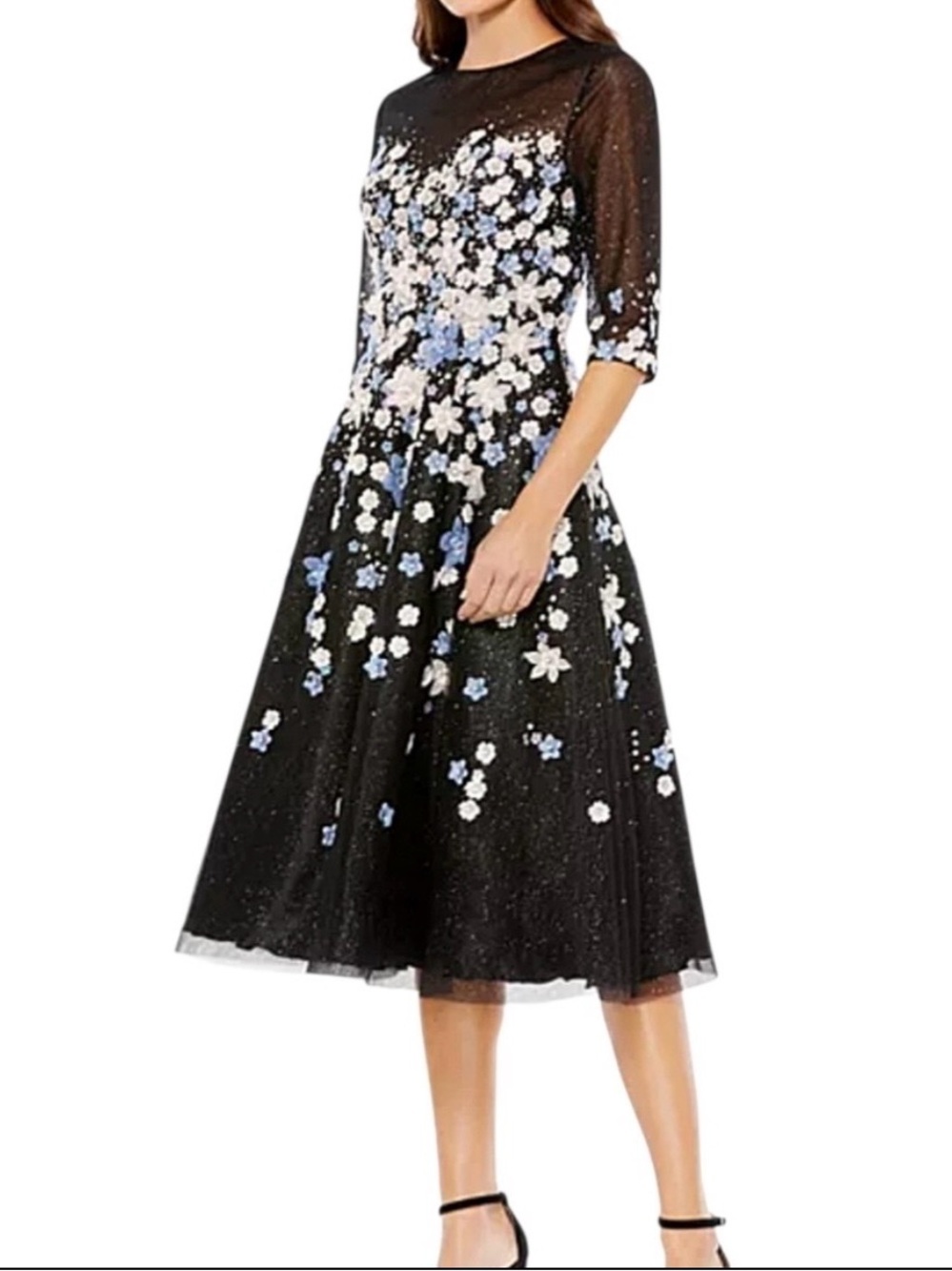 NWT Mac Duggal Floral Embroidered A-Line Tea-Length Cocktail Dress Sz 14